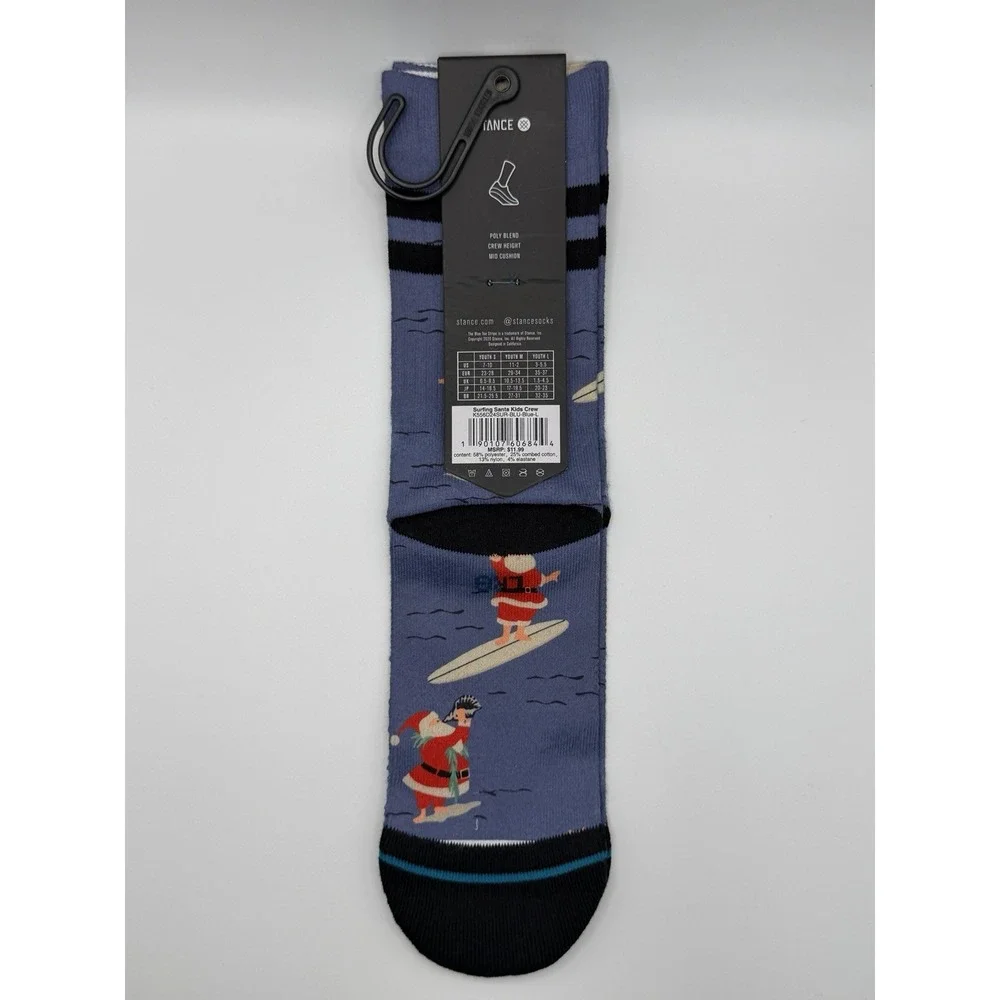 Stance Surfing Santa Christmas Kids Crew Socks Blue Youth Large K556D24SUR NWT